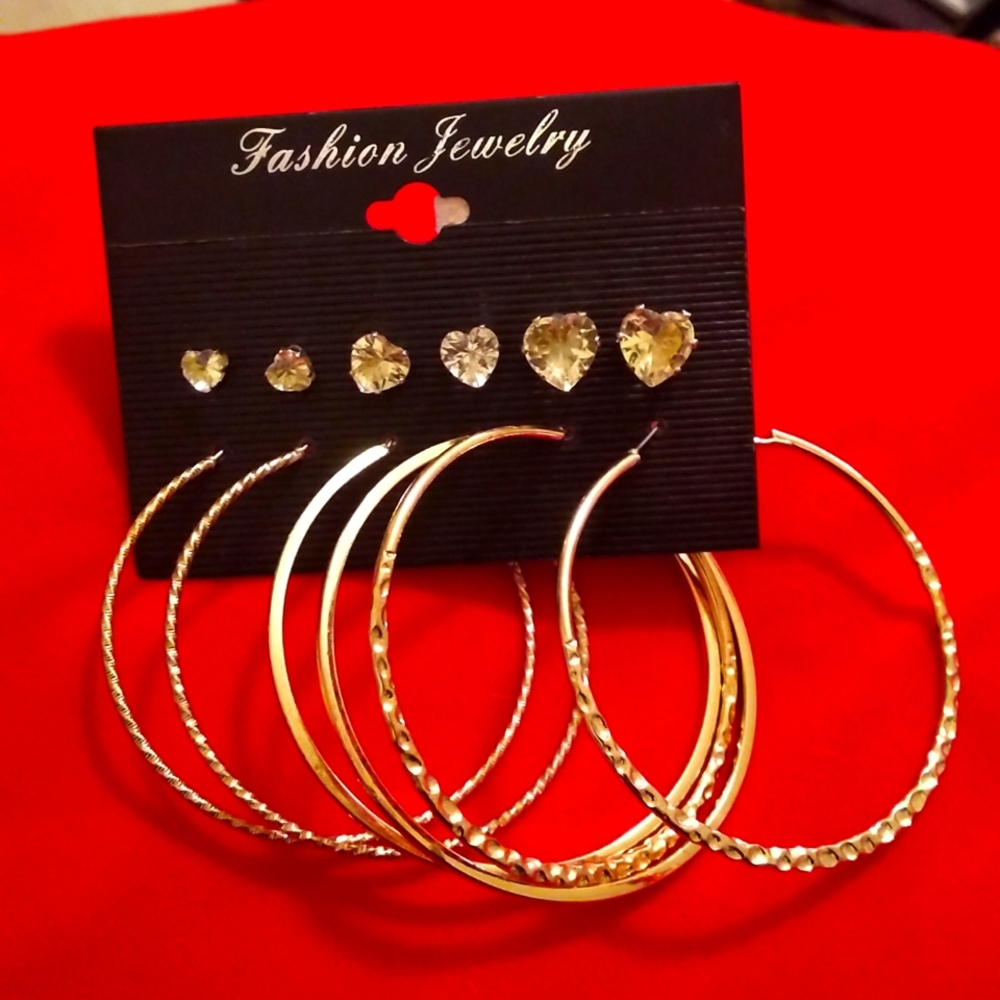Heart studs and hoop earrings